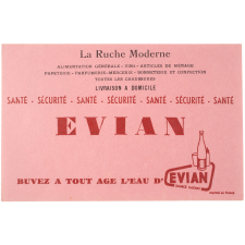 Buvard publicitaire. Evian. La Ruche moderne.