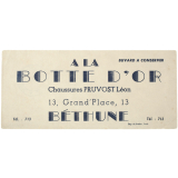 Buvard publicitaire. A la Botte d'or (Béthune).