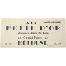Buvard publicitaire. A la Botte d'or (Béthune).