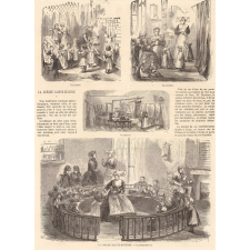 La crèche Sainte-Eugénie. Le lavabo. La cuisine. Le dortoir. La pouponnière.