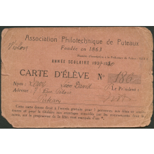 Association Philotechnique de Puteaux - Carte d'élève - Année scolaire 1929-1930