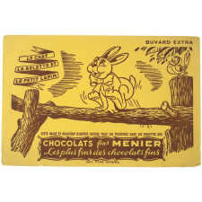 Buvard publicitaire. Le chat, la belette et le petit lapin. Chocolats fins Menier.