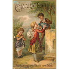 Carte réclame. Chocolat Poulain. La fontaine.