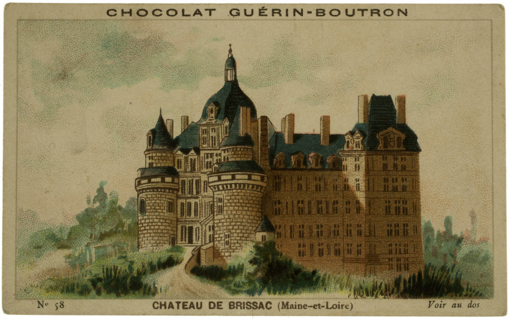 Chocolat Guérin-Boutron - 72 châteaux historiques - n° 12 château de Cinq-Mars (Indre-et-Loire) - n° 58 château de Brissac (Maine-et-Loire).