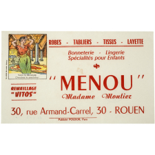 Buvard publicitaire. Bonneterie Menou. Image devinette.