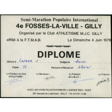 Diplômes du Semi-Marathon Populaire International. Fosses-la-Ville - Gilly. 