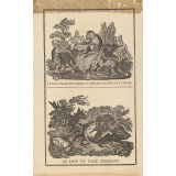 Fables de La Fontaine. Le loup plaidant contre le renard par devant le singe. Le lion et l'âne chassant. Illustrations.