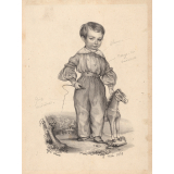 Jeune enfant avec son cheval à roulettes.