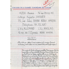 Concours de la journée européenne des écoles. Année scolaire 1984-1985. Travaux écrits.