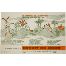 Buvard publicitaire. Le lièvre et la tortue. Crédit du Nord.