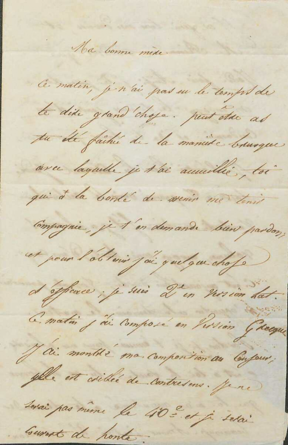 Lettre à sa mère. 