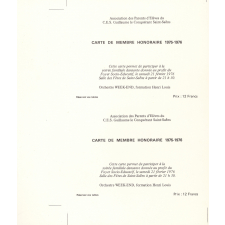 Association des parents d'élèves du CES Guillaume le Conquérant Saint-Saëns. Cartes de membre honoraire.