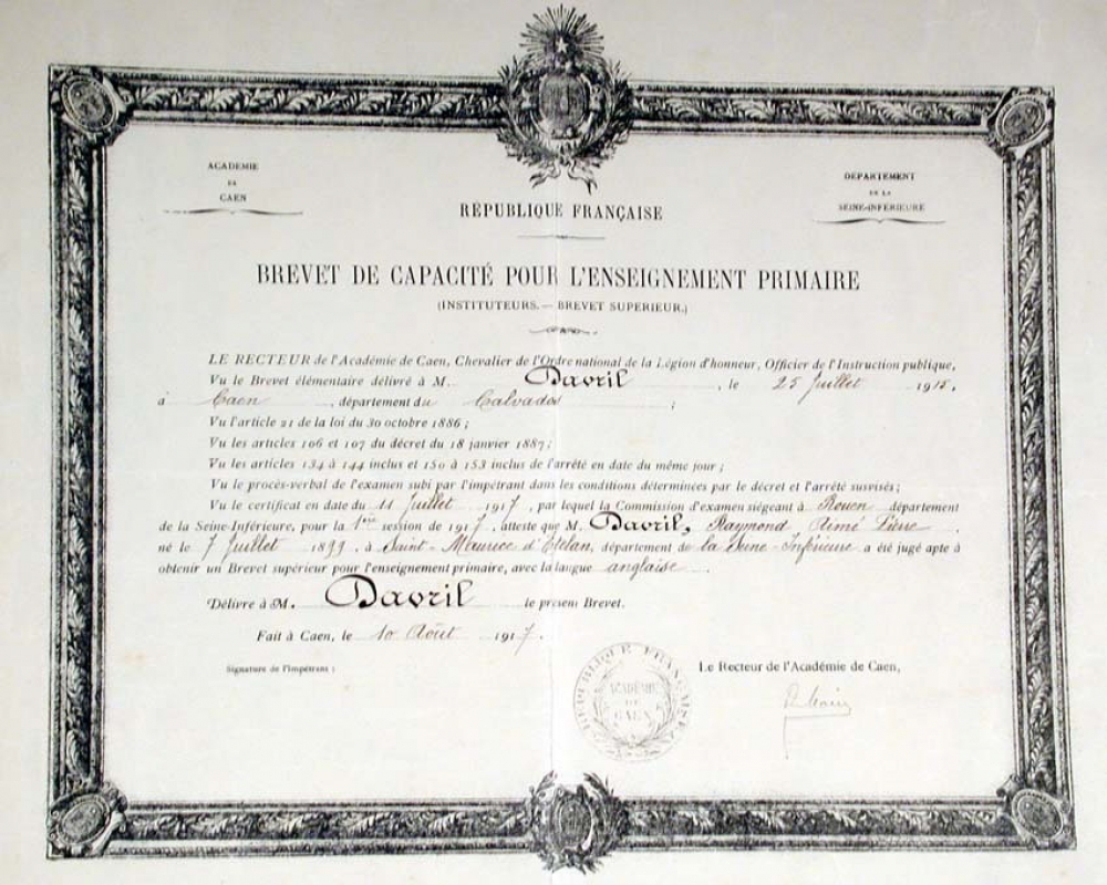 Brevet de Capacité pour l'Enseignement Primaire (Instituteurs-Brevet Supérieur).