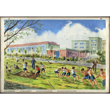 Tableau de vocabulaire : A la maison. Sur le terrain de sport d'une école. 