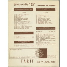Catalogue d'éditeur. Coopérative de l'enseignement laïc. Tarif au 1er avril 1968.