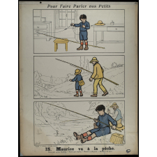 Tableaux muraux. Pour faire parler nos petits. 32 scènes familières en images sans paroles. Première Série. 15- Maurice va à la pêche. 16- Au pâturage.