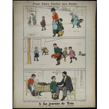 Tableaux muraux. Pour faire parler nos petits. 32 scènes familières en images sans paroles. Première Série. 1- La journée de Toto. 2- Pauline fait les commissions.