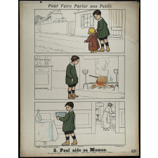 Tableaux muraux. Pour faire parler nos petits. 32 scènes familières en images sans paroles. Première Série. 5- Paul aide sa maman. 6- Les étrennes de Jane.