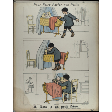 Tableaux muraux. Pour faire parler nos petits. 32 scènes familières en images sans paroles. Première Série. 11- Toto a un petit frère. 12- La fête de maman.
