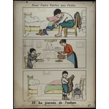 Tableaux muraux. Pour faire parler nos petits. 32 scènes familières en images sans paroles.   Deuxième série. 17- La journée de l'enfant. 18- La traite de la vache.