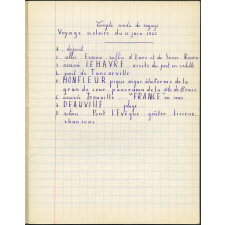 Cahier de l'école de La Madeleine-de-Nonancourt. Compte-rendu de voyage. Voyage scolaire du 15 juin 1965