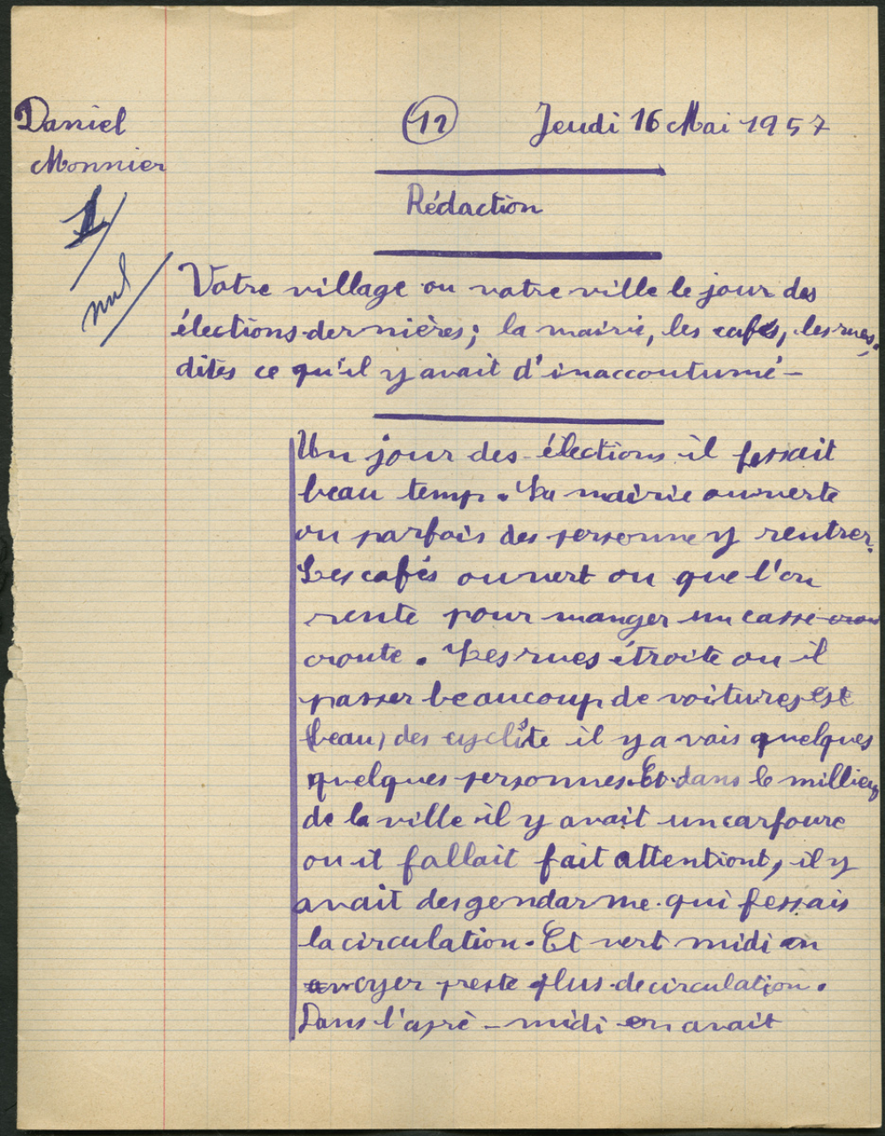 Certificat d'études 1957. Canton de Damville. Rédaction