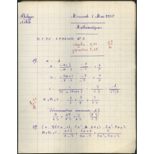 BEPC 1957. Collège de Damville. Devoir de mathématiques