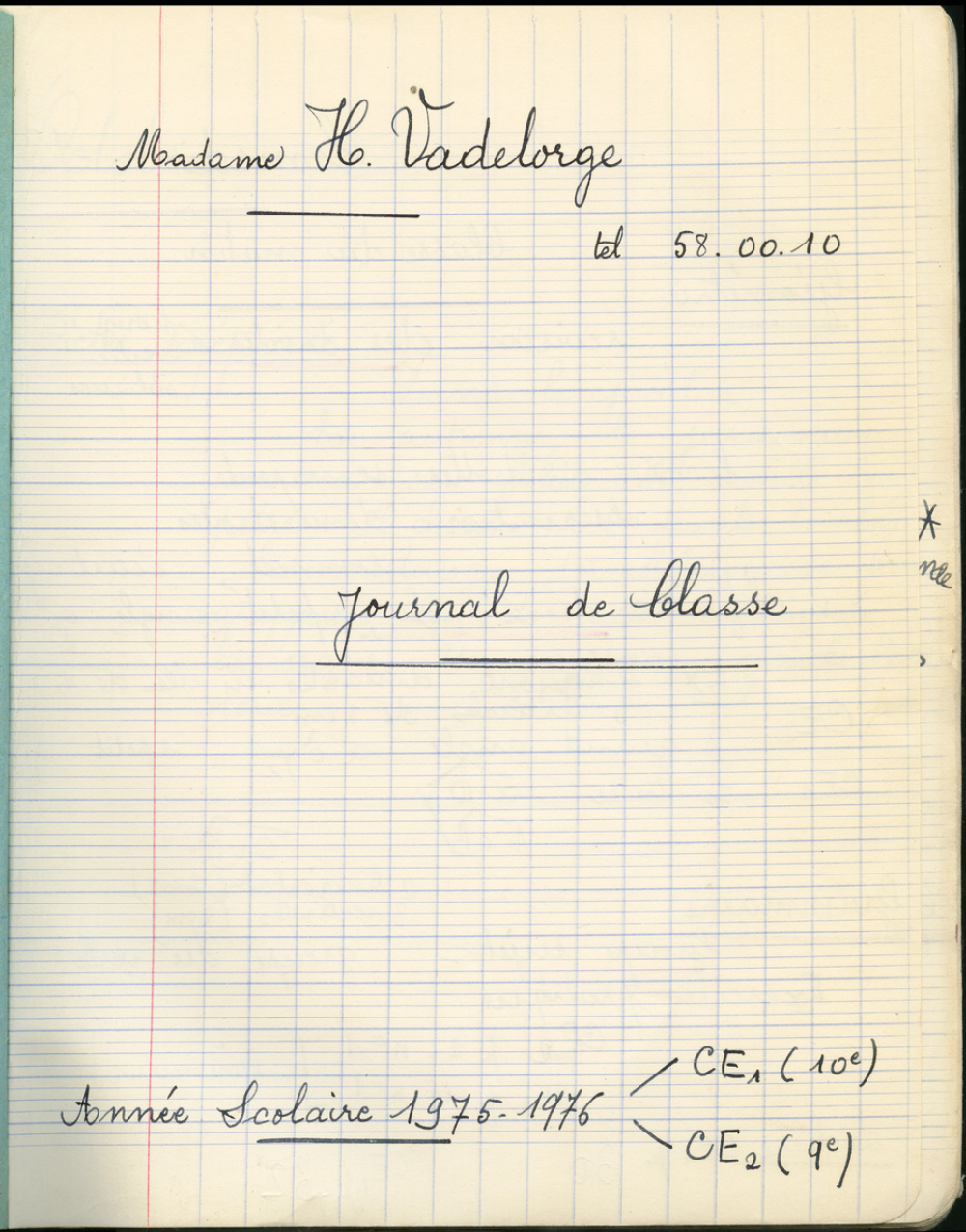 Journal de classe. Année scolaire 1975-1976. CE1 (10e) / CE2 (9e)