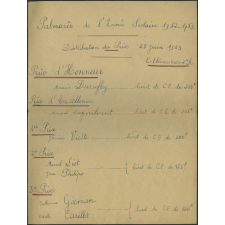 Palmarès pour l'année scolaire 1952-1953 - Distribution des Prix - 28 juin 1953