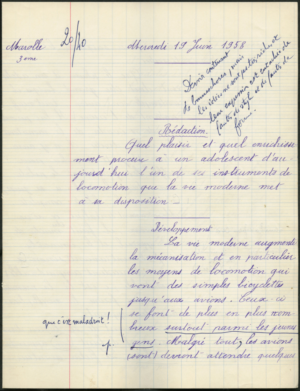 BEPC 1958. Collège de Damville. Rédaction