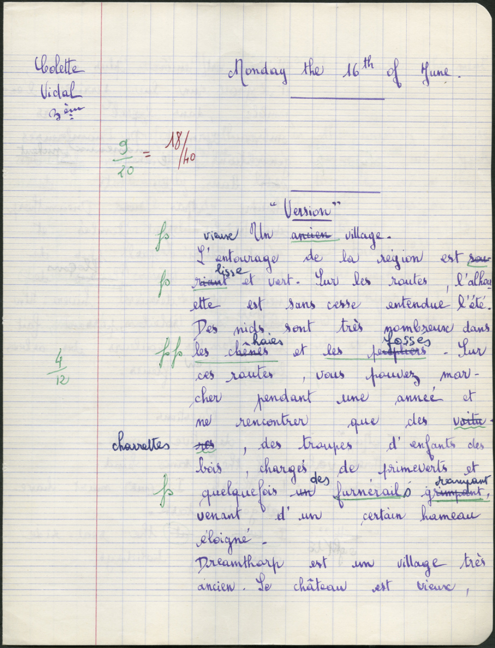 BEPC 1958. Collège de Damville. Anglais