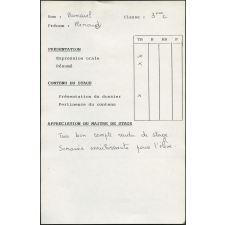 Collège de Damville. Stage de 3e. Évaluation de stage