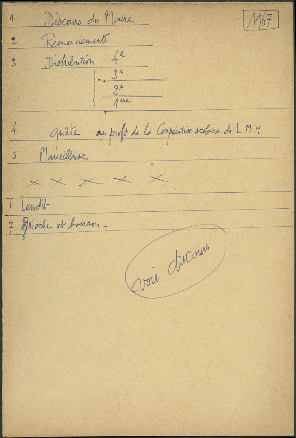 Palmarès de l'année scolaire 1966-1967 - Distribution des Prix - 25 juin 1967