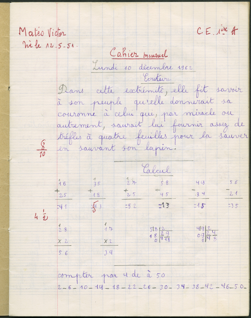 Cahier mensuel