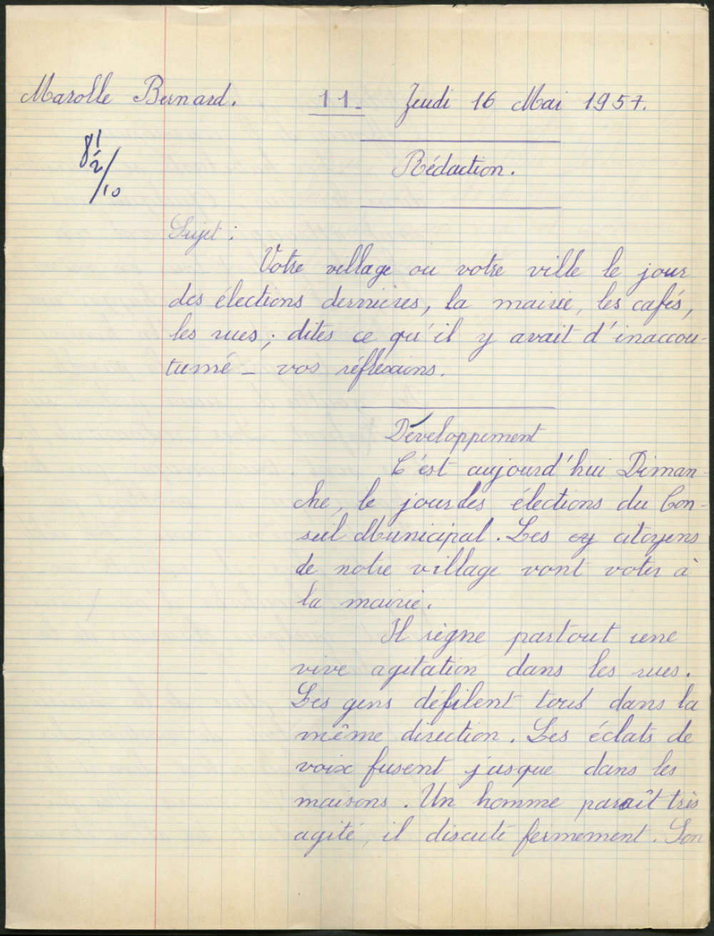 Certificat d'études 1957. Canton de Damville. Rédaction