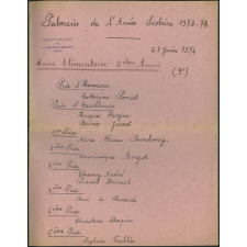 Palmarès de l'année scolaire 1973-1974 - Distribution des Prix - 23 juin 1974