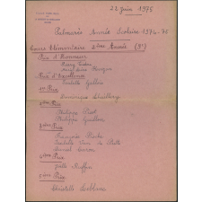 Palmarès de l'année scolaire 1974-1975 - Distribution des Prix - 22 juin 1975