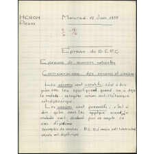 BEPC 1958. Collège de Damville. Sciences naturelles / garçons