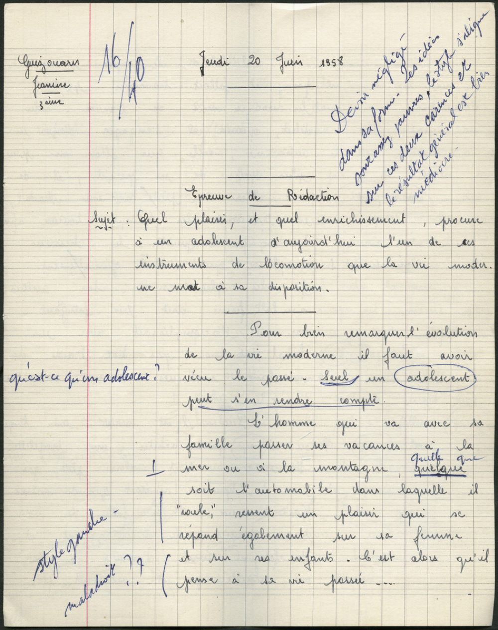 BEPC 1958. Collège de Damville. Rédaction