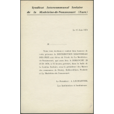 Syndicat Intercommunal Scolaire de la Madeleine-de-Nonancourt (Eure) - Invitation à la distribution des Prix - 1970