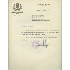 Acceptation de l'invitation à l'inauguration du groupe scolaire de La Madeleine-de-Nonancourt