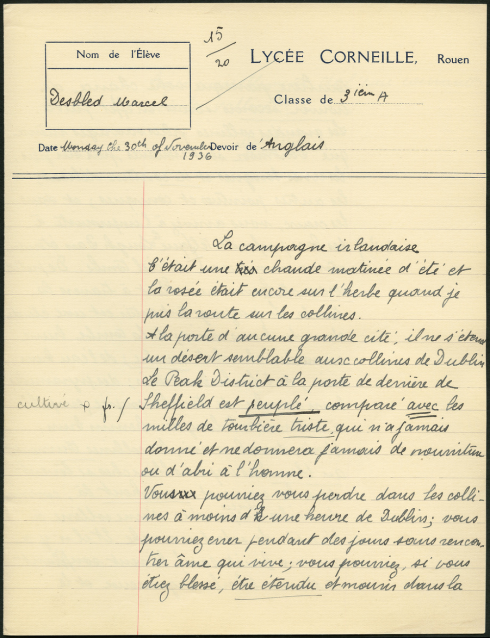 Devoir d'anglais - Lycée Corneille, Rouen, classe de 3ième A