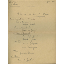Palmarès de la 3e classe - Distribution des Prix - 25 juin 1961