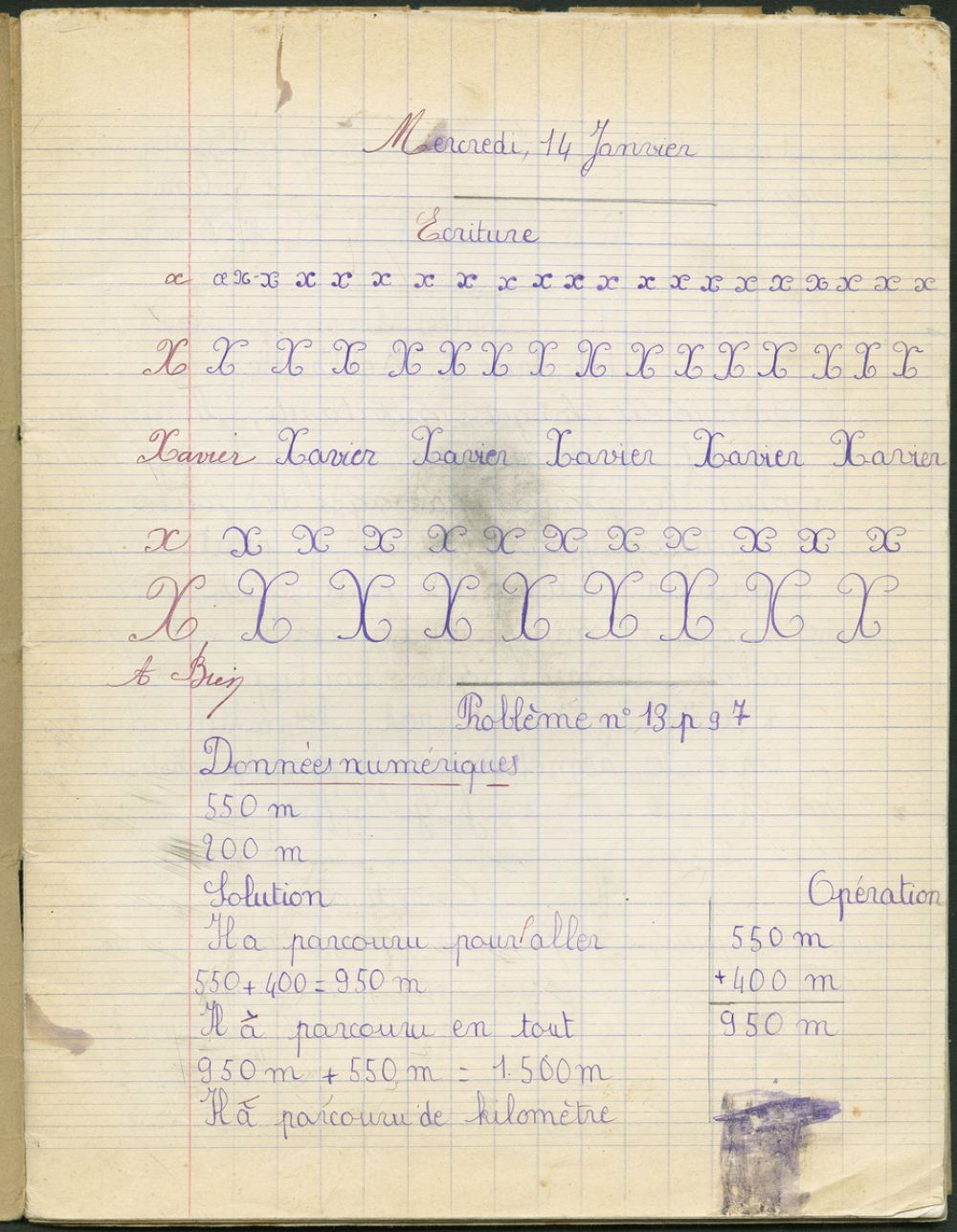Cahier de devoirs du jour
