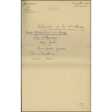 Palmarès de la 3e classe - Distribution des Prix - 1er juillet 1962
