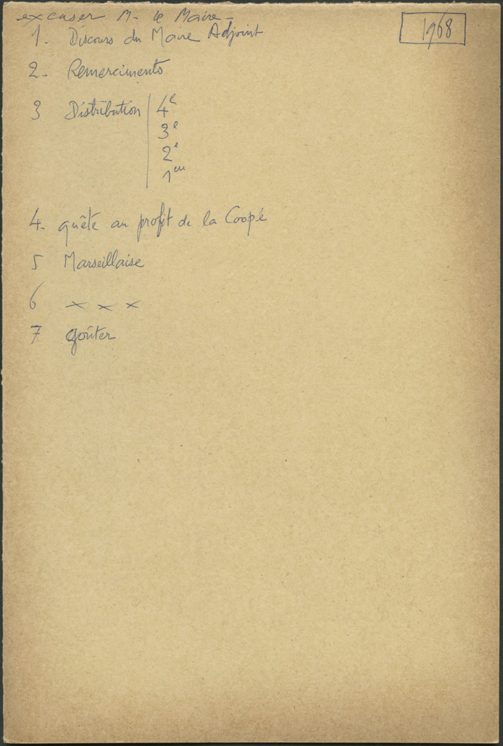 Palmarès de l'année scolaire 1967-1968 - Distribution des Prix - 30 juin 1968