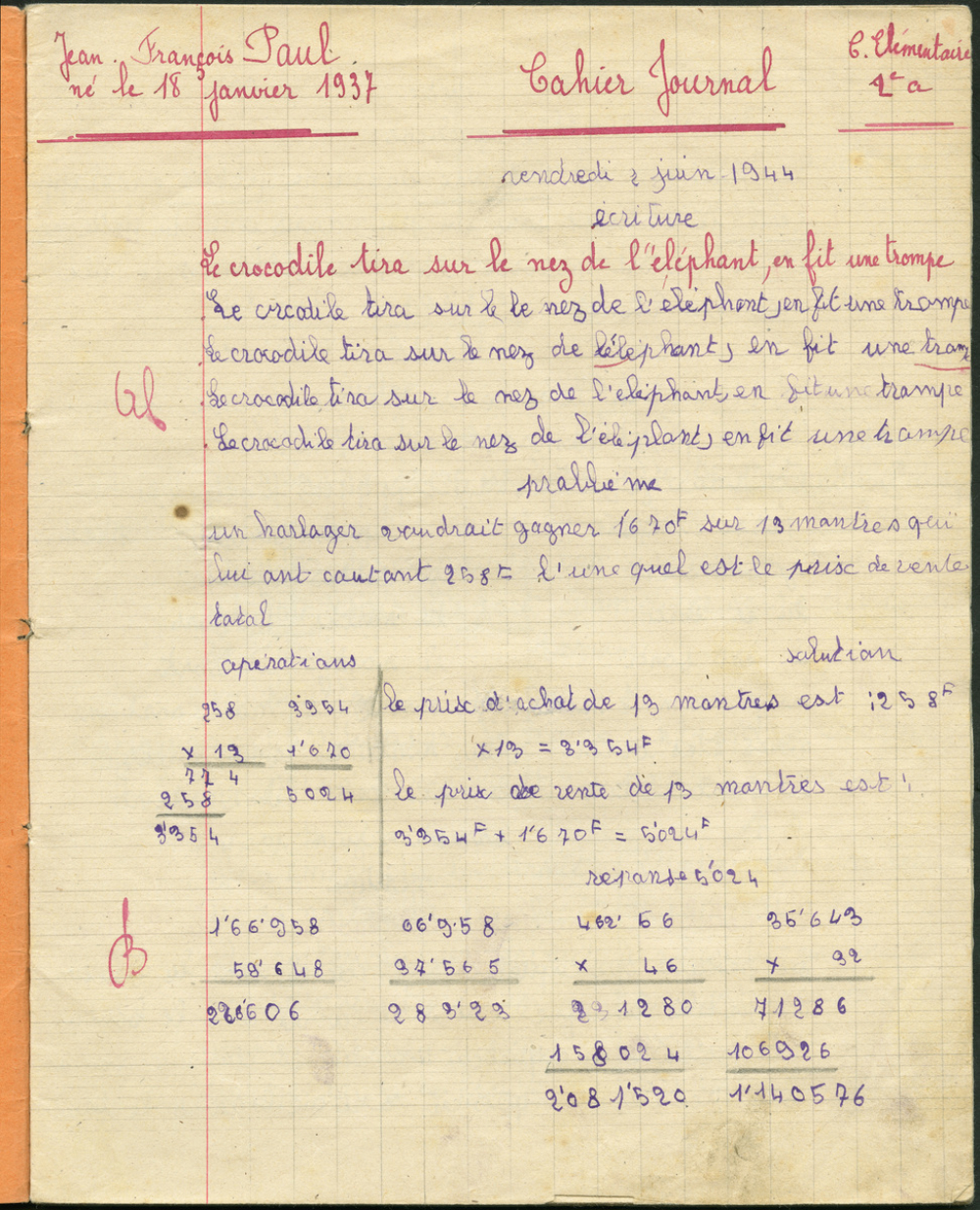 Cahier du jour / Cahier journal
