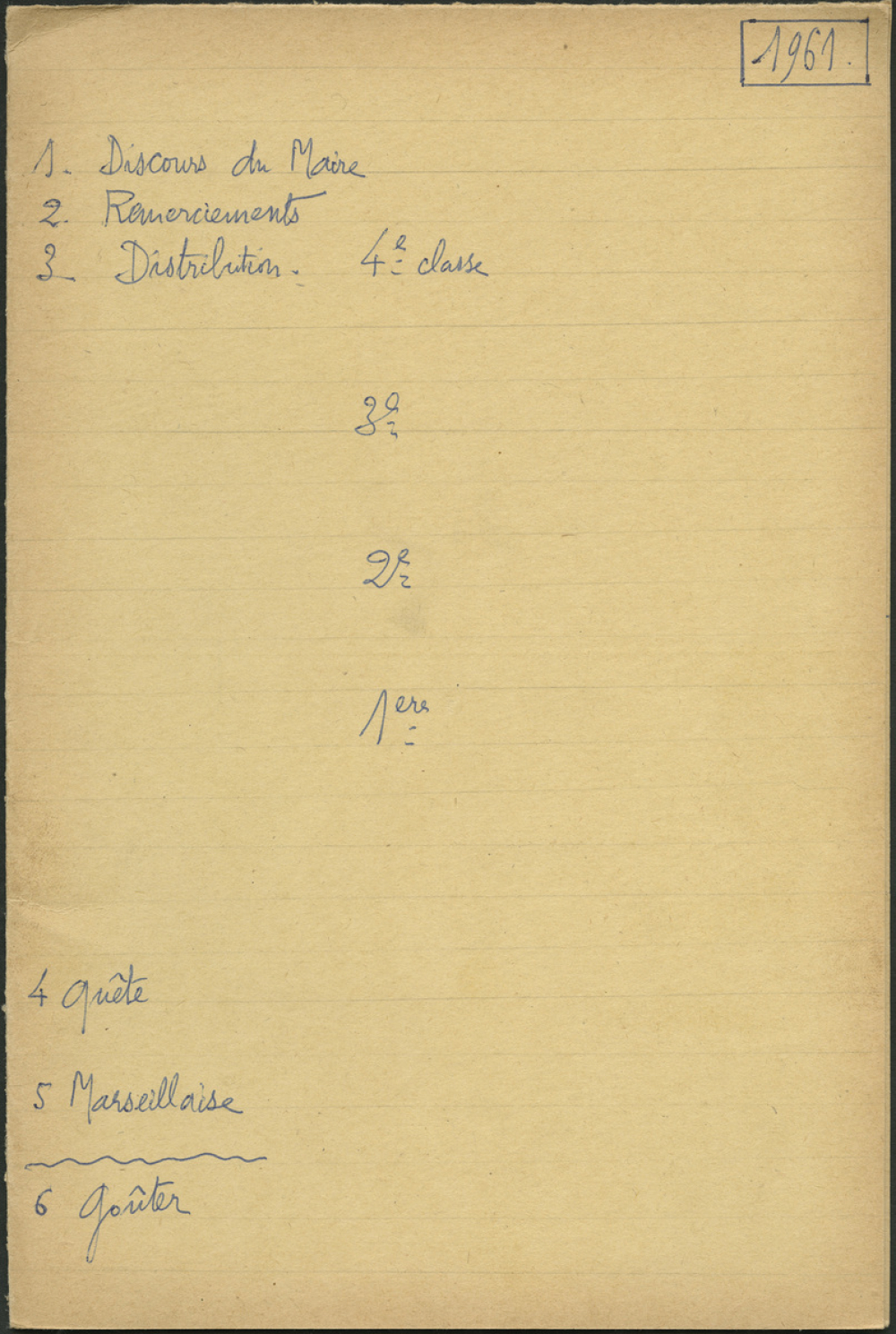 Palmarès de l'année scolaire 1960-1961 - Distribution des Prix - 25 juin 1961