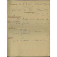 Palmarès de l'année scolaire 1953-1954 - Distribution des Prix - 27 juin 1954