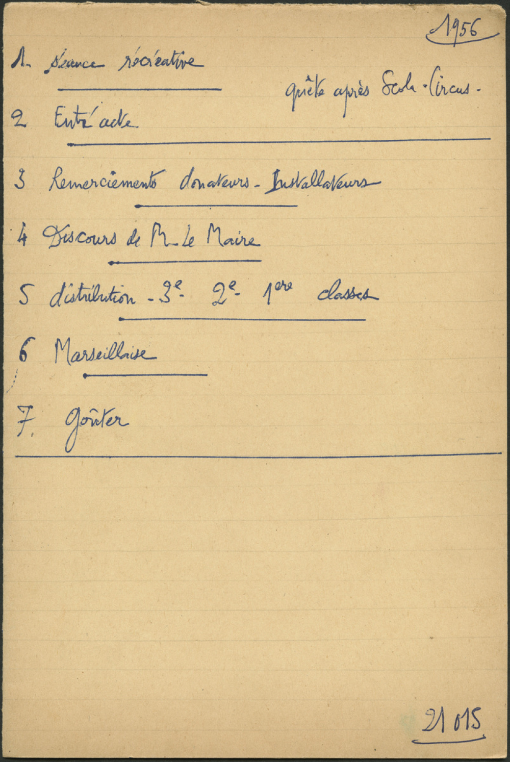 Palmarès de l'année scolaire 1955-1956 - Distribution des Prix - 14 juillet 1956